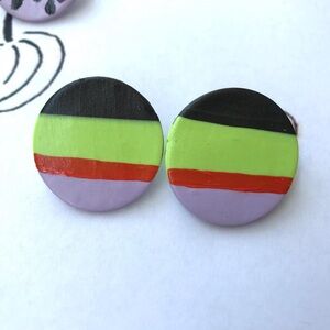 NEW Large Polymer Clay Green, Black, Purple, and Orange Halloween Studs